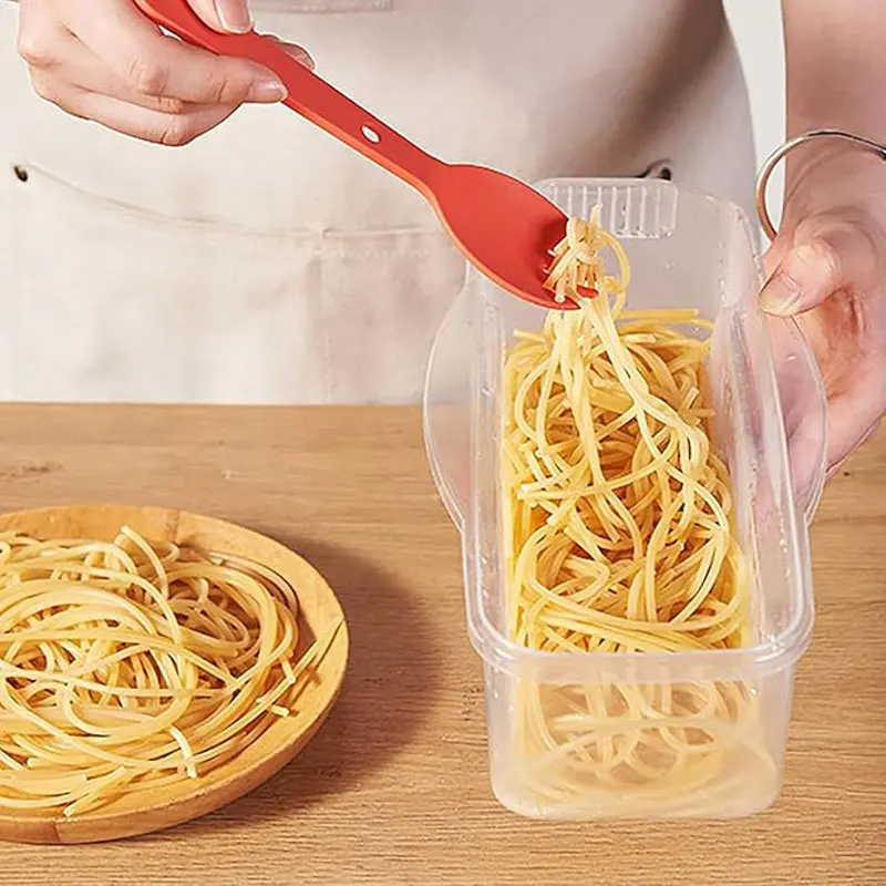 Caja para cocinar pasta en microondas con filtro, contenedor de pasta resistente al calor con cuchara para ensalada, caja de almacenamiento transparente para refrigerador