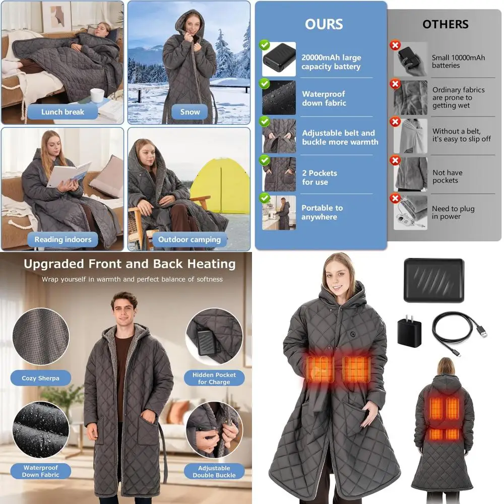 

Wireless Cordless Heated Blanket, 20000mAh, 45x32, Women's Electric Hooded Coat for Outdoor Use
