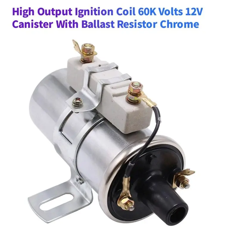 A20K-12V High Output Ignition Coil 60K Volts Canister Chrome With Ballast Resistor 1.8 Ohms HRC0033-CH 60000V Reinforced - view 3