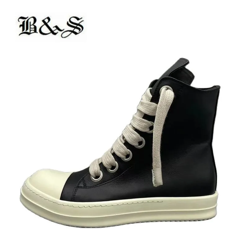 

Black& Street High Top 2022ss X Runner Rock Genuine Leather Mega Big Wide Lace TPU Sole Sneaker Boots