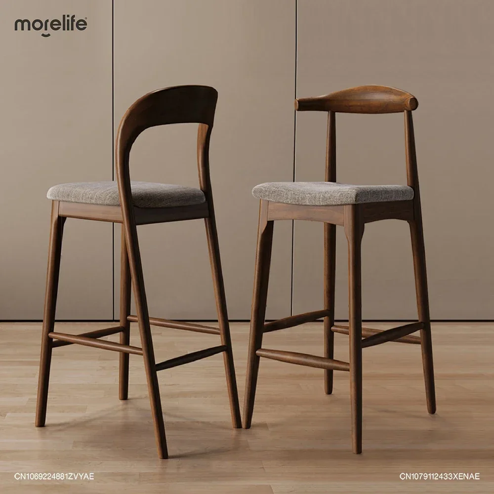 Nordic Designer Solid Wood Bar Chairs Counter Stools Island Table Dining Chair Kitchen High Legged Stool Light Luxury Furniture