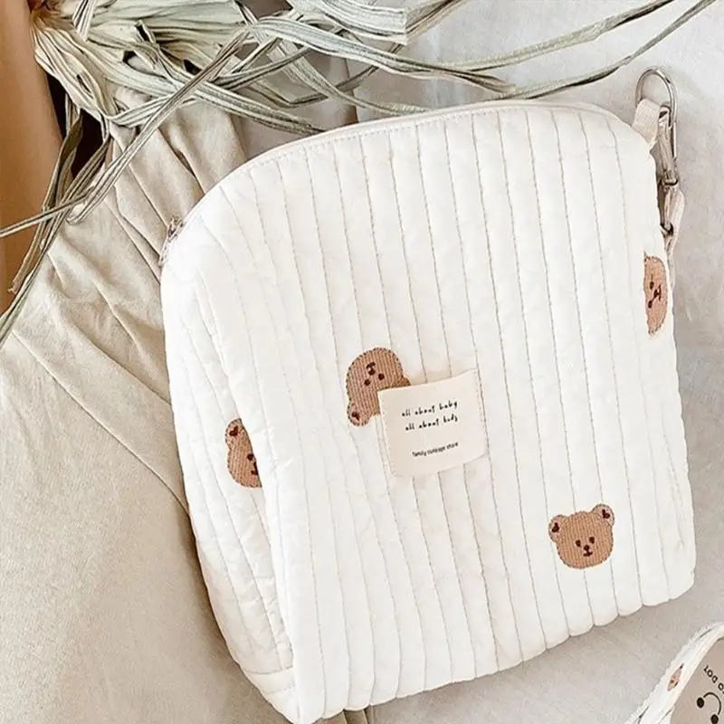 

H55B Multi-pocket Portable Stylish Diaper Bag Bear Mummy Bag for Baby Cotton Clutch