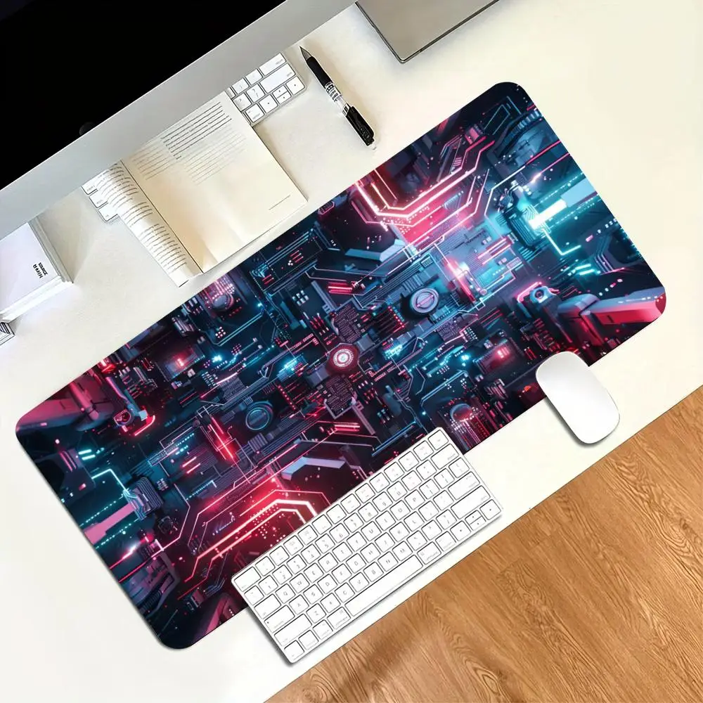 Cyber Circuit Large Gaming Desk Mat, Non-slip Locked Edge Mousepad, Sci-fi Circuit Keyboard Carpet for PC Gamer Office Table