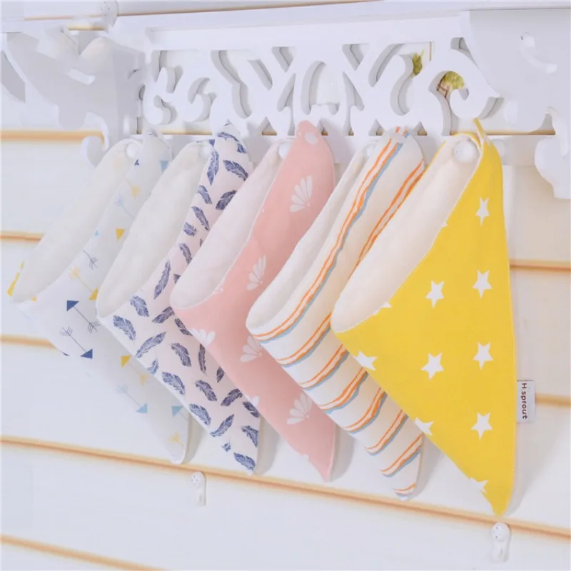 2PCS/Set Newborn Baby Bibs Feeding Drool Bibs Solid Color Cartoon Snap Button Soft Triangle Towel Cotton Baby Bibs Neckerchief