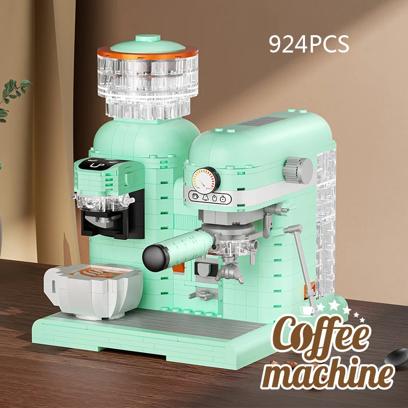 Idea Modern Grinding Coffee Machine Mini Block Construction Model Cafe Building Brick Educational Toy Collection For Kid Gift