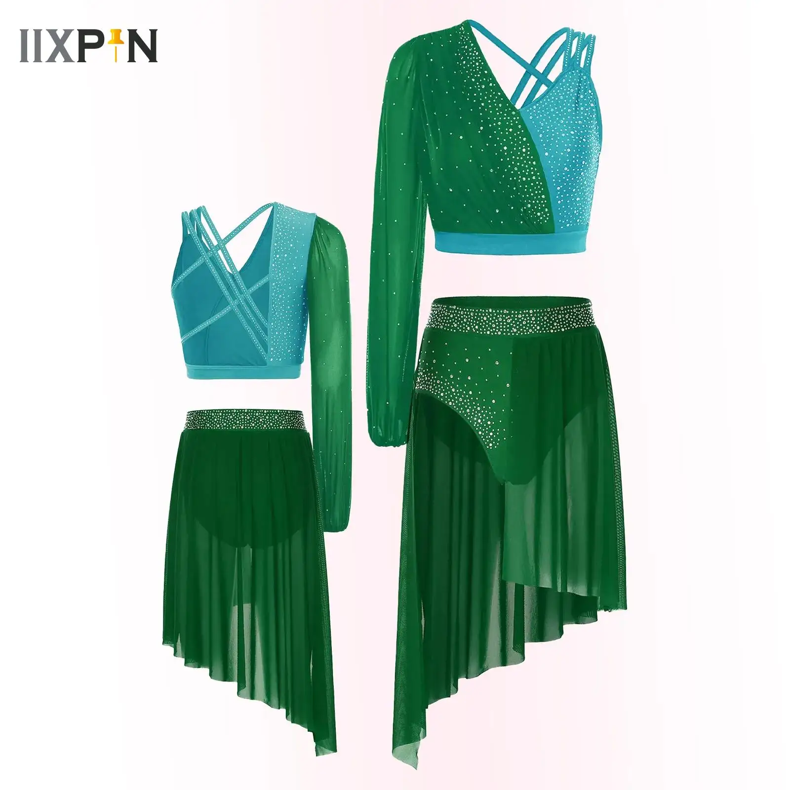 

Women Ballet Dance Costume Outfit Rhythmic Gymnastics Leotard Skirted with Tops Modern Professional Contemporary Lyrical Dance