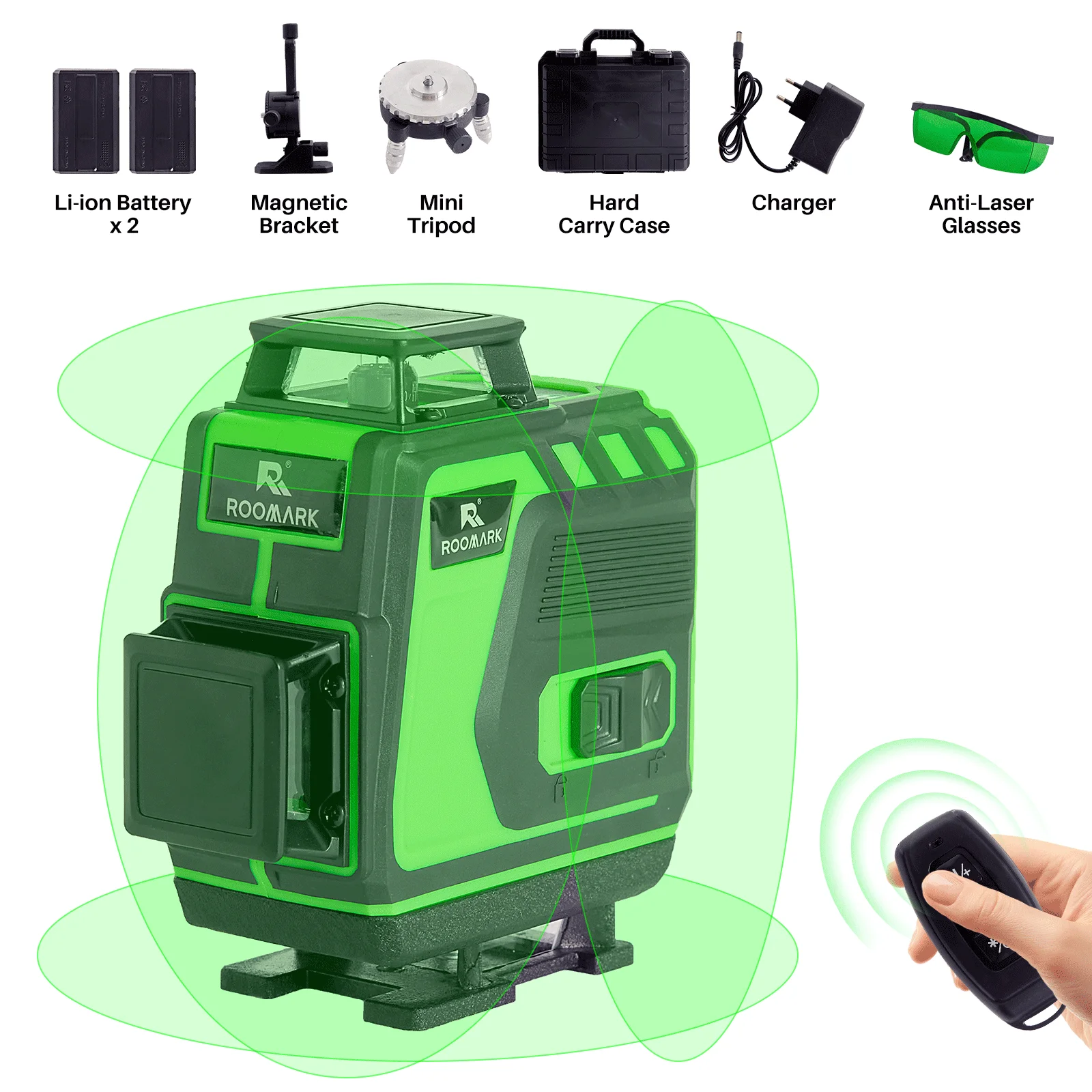 ROOMARK 4D 16 Lines Self-Leveling Laser Level 360° Green Beam Rotary Cross Horizontal & Vertical Professional Construction Tools