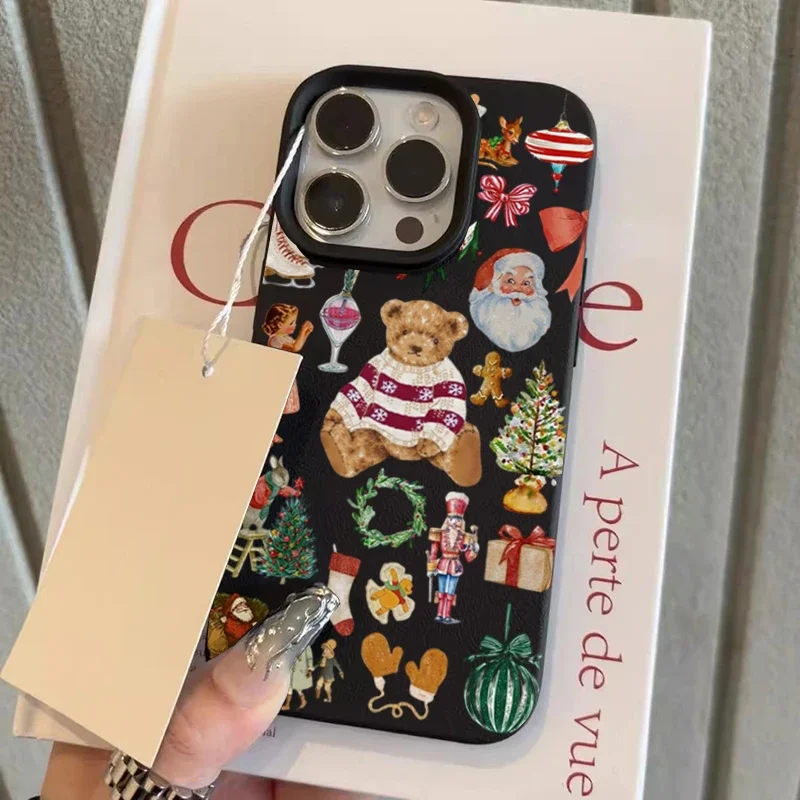 

Чехол для телефона с рождественским узором и рисунком медведя для iPhone 17 17 Air 16 15 14 13 12 11 Pro Max 16E 15 14 Plus X XR XS Защитный чехол