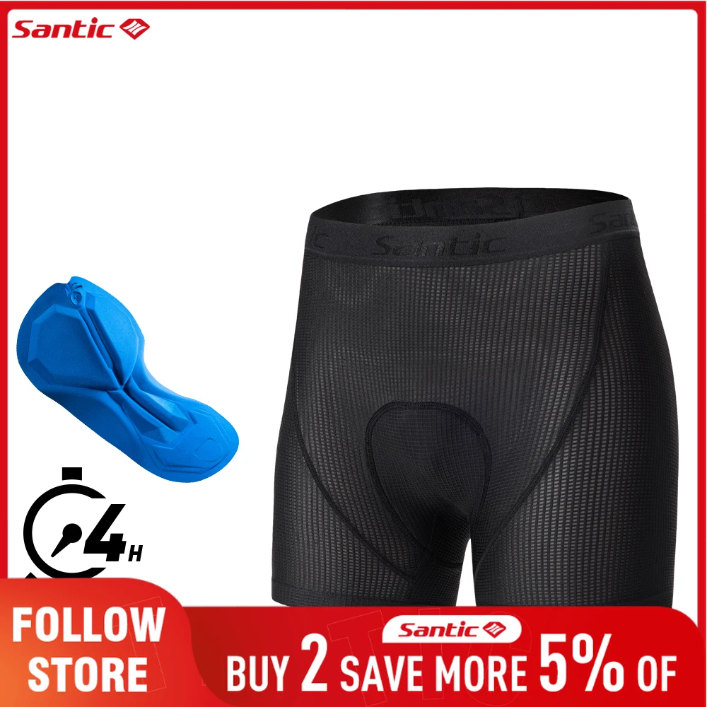 Santic Men's Cycling Underwear 4Hours 4D Padded MTB Biker Underpants Elastic Waist Long-distant Quality Road Riding Short Tights