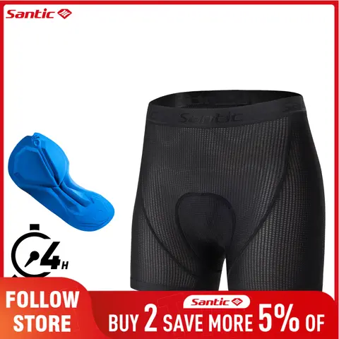 산티크 남성용 사이클링 언더웨어 4시간 4D 패드 MTB 바이커 언더팬츠 신축성 있는 허리밴드 장거리 퀄리티 로드 라이딩 숏 타이츠