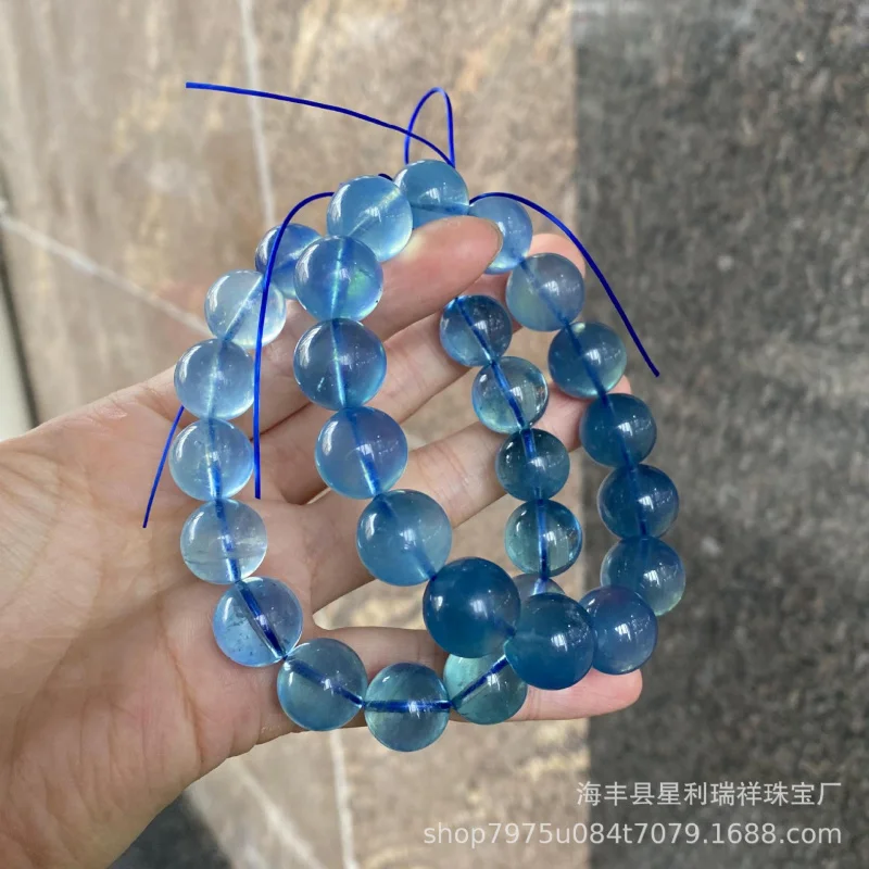 

Natural Aquamarine Buddha Devil Blue Fluorescent Round Bead Single Loop Bracelet