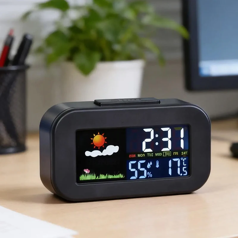 Weather Station Clock Tempreture Humidity Display Monitor Backlit For Teens Students Bedroom Bedside Destop Clock Alarm Clocks