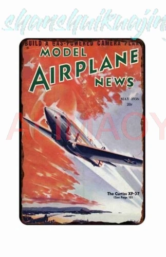 Model Airplane New Magazine 1930 Vintage Cover & Offic Wall Art Tin Sign  8 x 12 sign