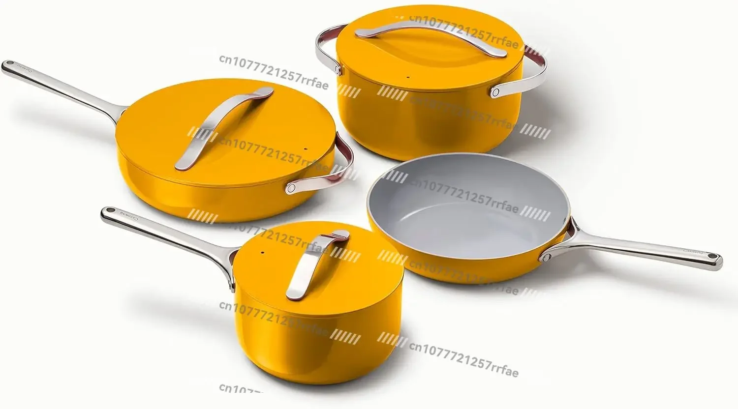 High Quality Yellow Press Ceramic Non-stick Coated Aluminum Utensils Kitchenware Stainless Steel Handle