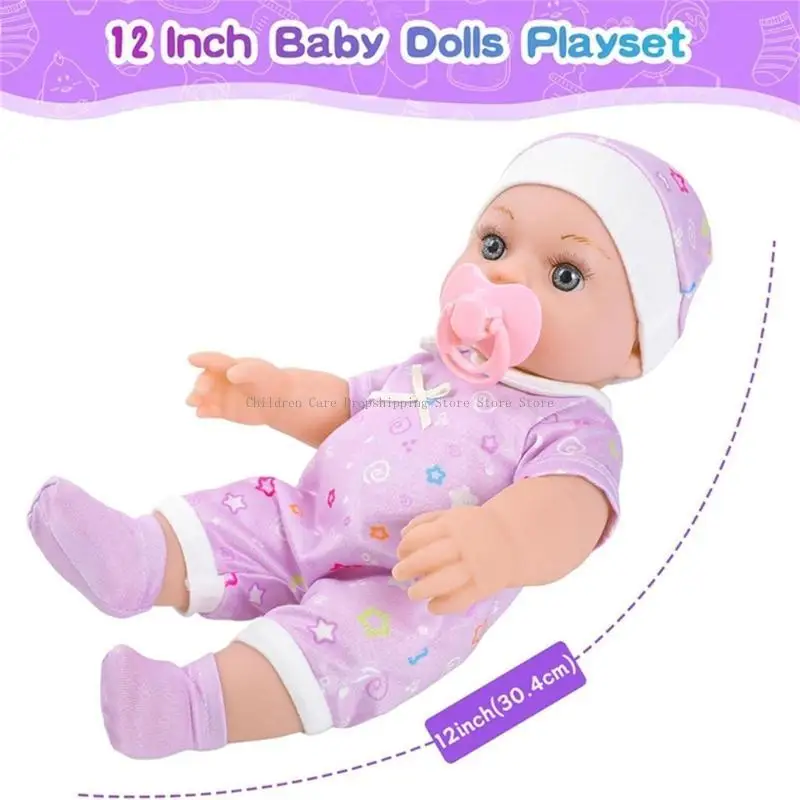12in Reborns Caucasian Doll Playset with flower backpack and accessories for kids interactive role jeu jeu