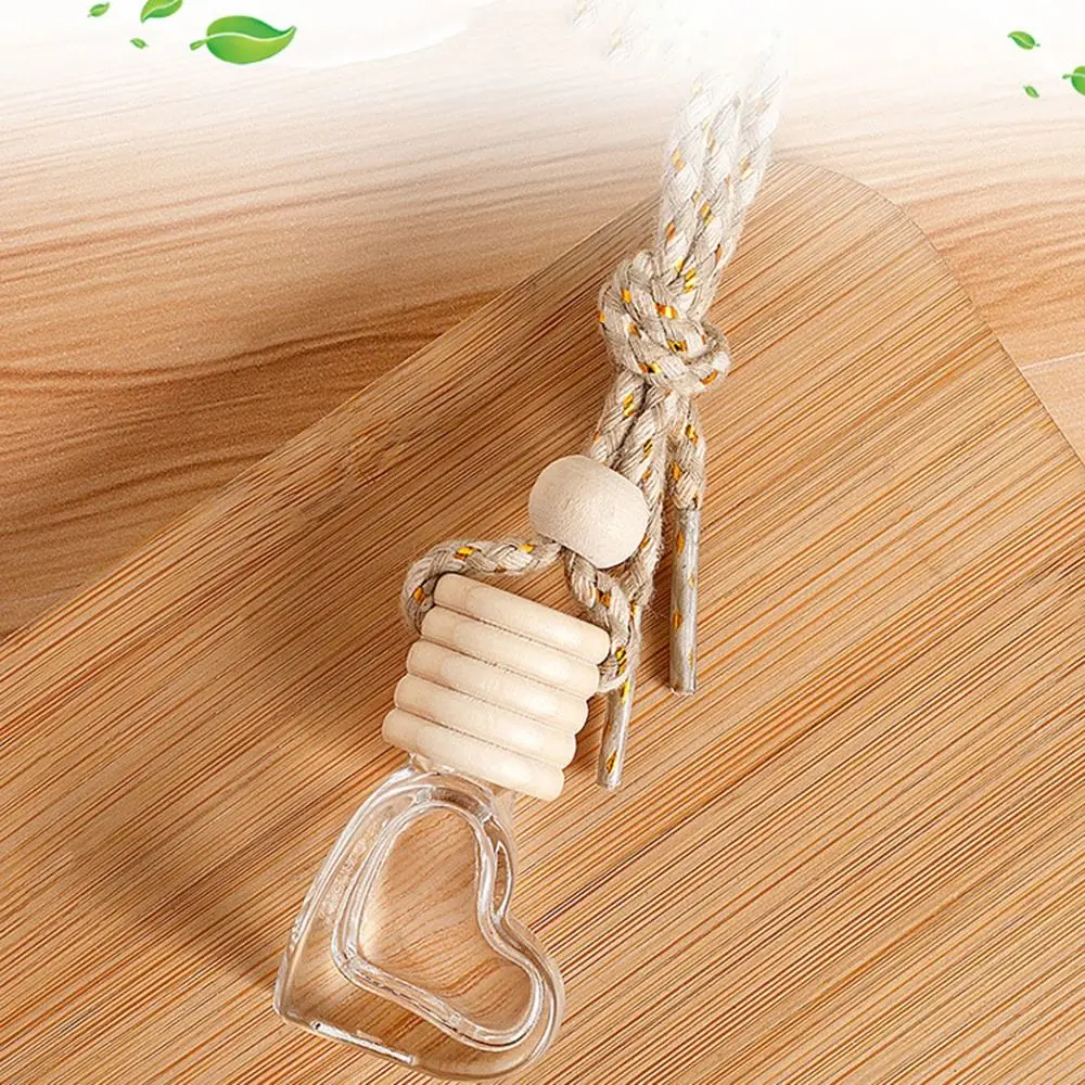 

Стеклянный + деревянный автомобильный флакон для духов, подвеска, 6 мл, сердце любви, пустой стеклянный контейнер, прозрачный автомобильный дозатор, флакон для ароматерапии, автомобиль