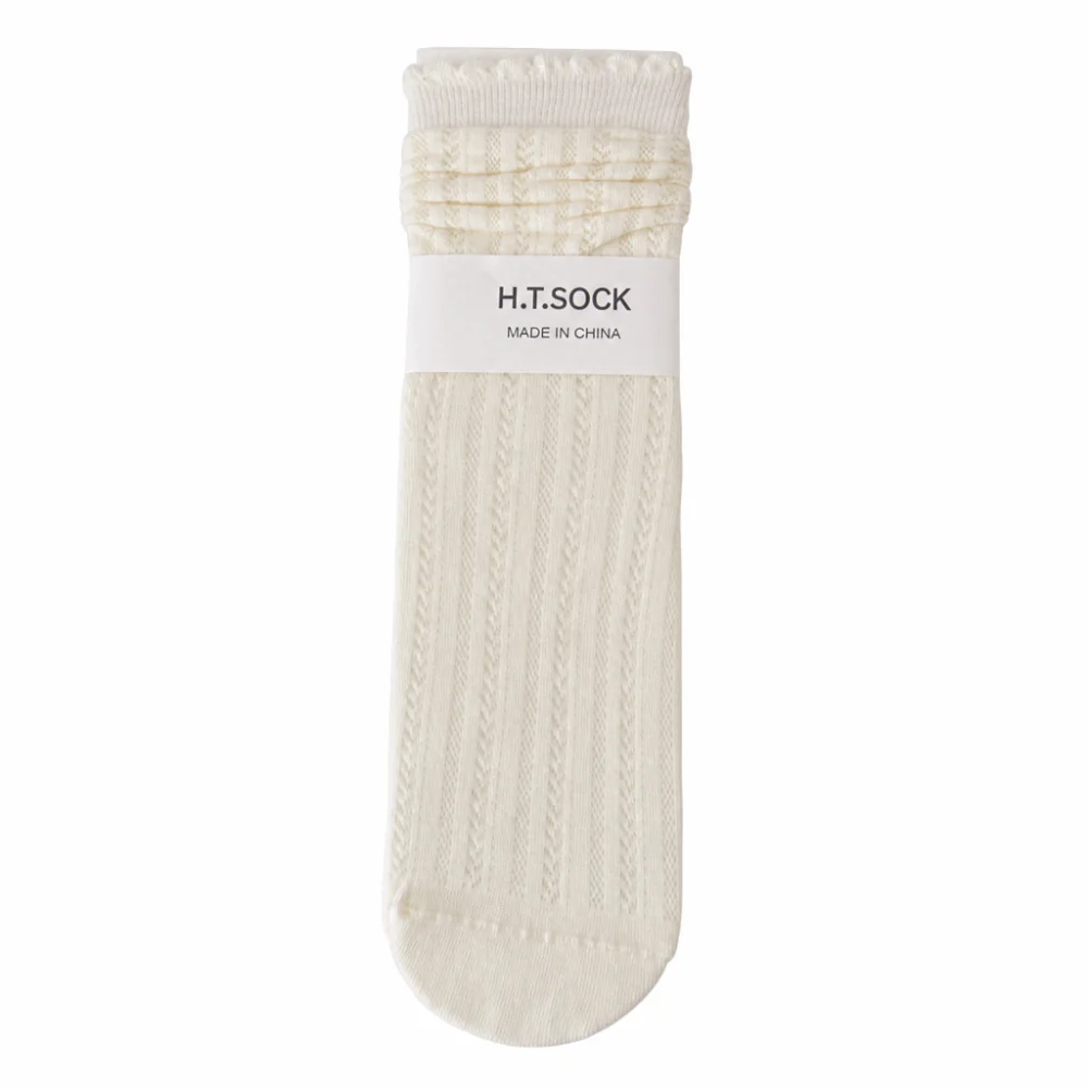 1Pair Sweet Ruffle Middle Tube Socks Mesh Solid Color Thin Socks Breathable Spring Summer Socks Women Girls