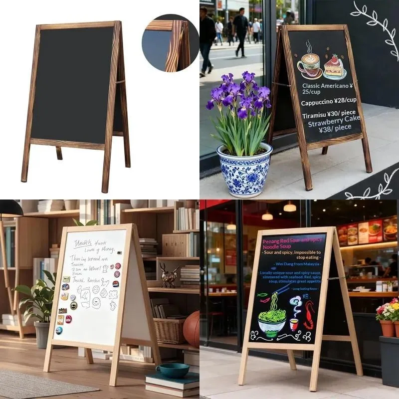 Wood Metal Double Sided A Frame Display Stand Blackboard Foldable Menu Board Magnetic Writing Board for Outdoor Store