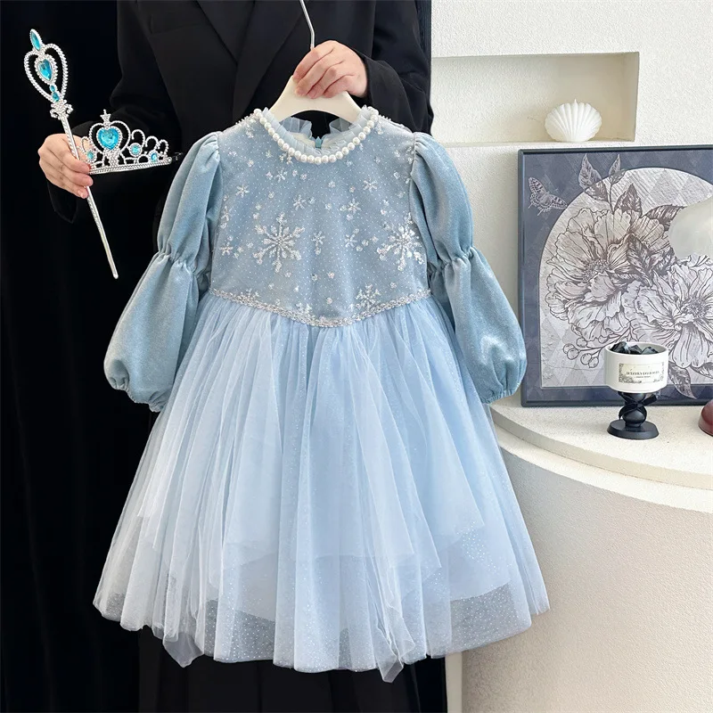 Girls Dress Autumn Winter 2025 New Fashionable Children Dress Girls Little Fragrant Style Mesh Princess Dress