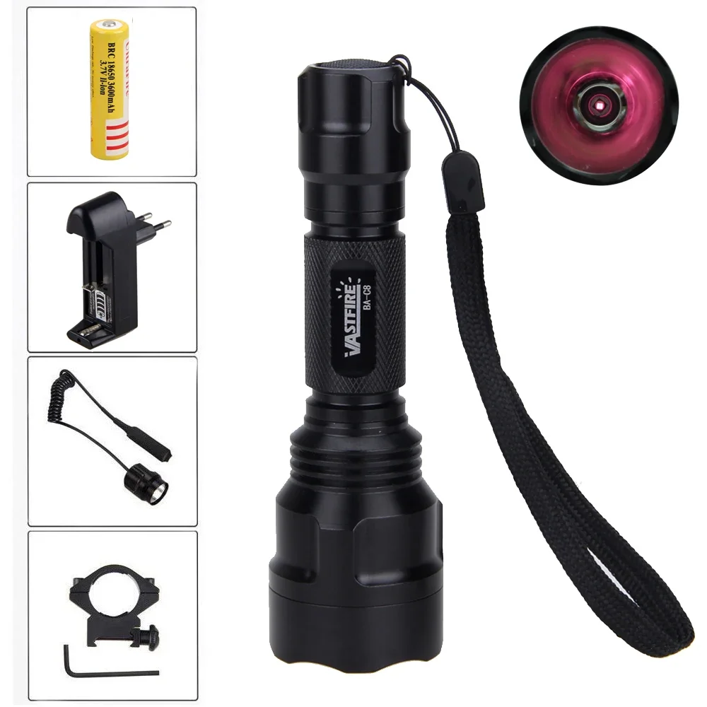 5w IR 850nm Night Vision Flashlight C8 Infrared LED Gun Light for Night Vision Device +18650+Charger+Switch+Rifle Gun Mount