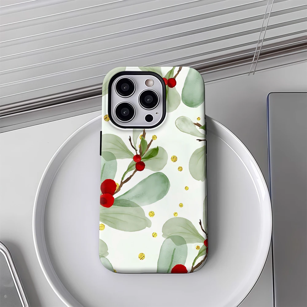 Winter Berries Watercolor Phone Case for Samsung Galaxy S20 S23 S24 S25 S26 FE Plus Ultra Edge 5G Luxury Double-layer Back Cover