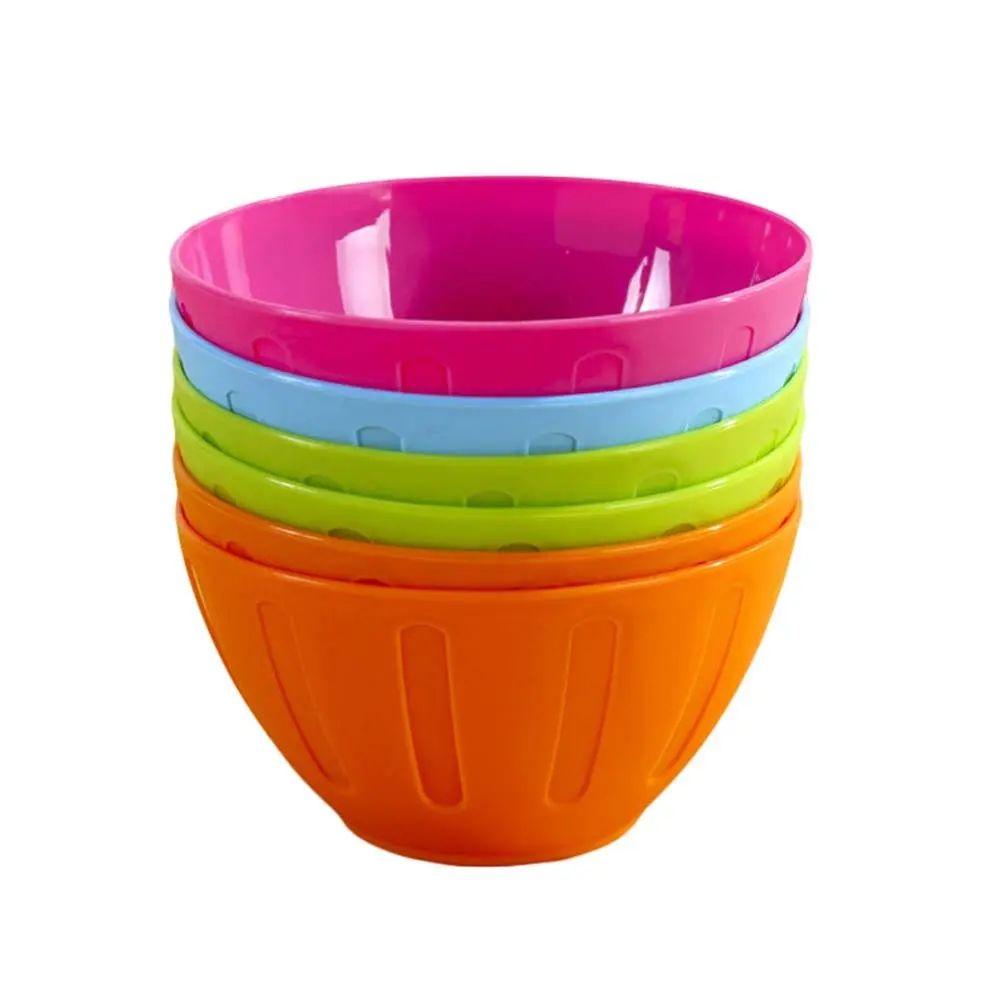 6Pcs Brightly Colored Portable Plastic Bowls Set Ecofriendly Odorless PP Material Sturdy Non-Slip Base for Household Kitchen