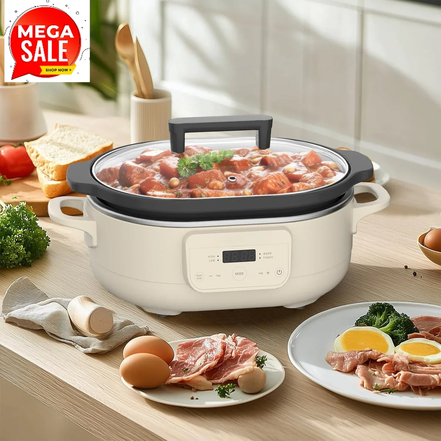 Hot Sales6 Quart Programmable Slow Cooker Removable Healthy Nonstick Pot - Small Kitchen Appliance For Family Dinners - Serves 6