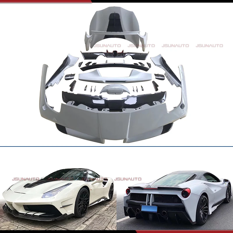 Para Ferrari 488 GTB 15-19 mejora MISA estilo parachoques delantero de fibra de vidrio faldas laterales de labio de fibra de carbono para 488 Kits de alerón de araña