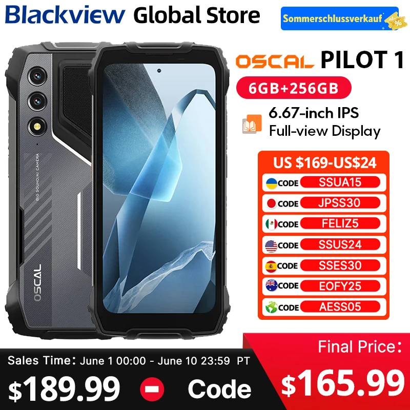 Blackview Oscal PILOT 1 Rugged phone 6.67-inch HD+ 90Hz Display 5W BOX Speaker 6GB 256GB Helio G81 CPU 15000mAh NFC Cellphone