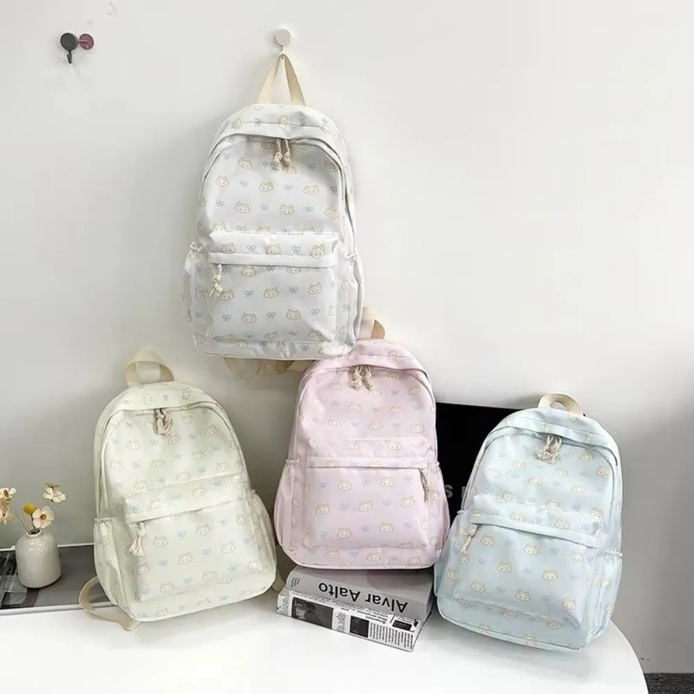 Casual Cartoon Cat Printed Student Schoolbag Large Capacity Lightweight School Bags Waterproof Multi-compartment Travel Bags