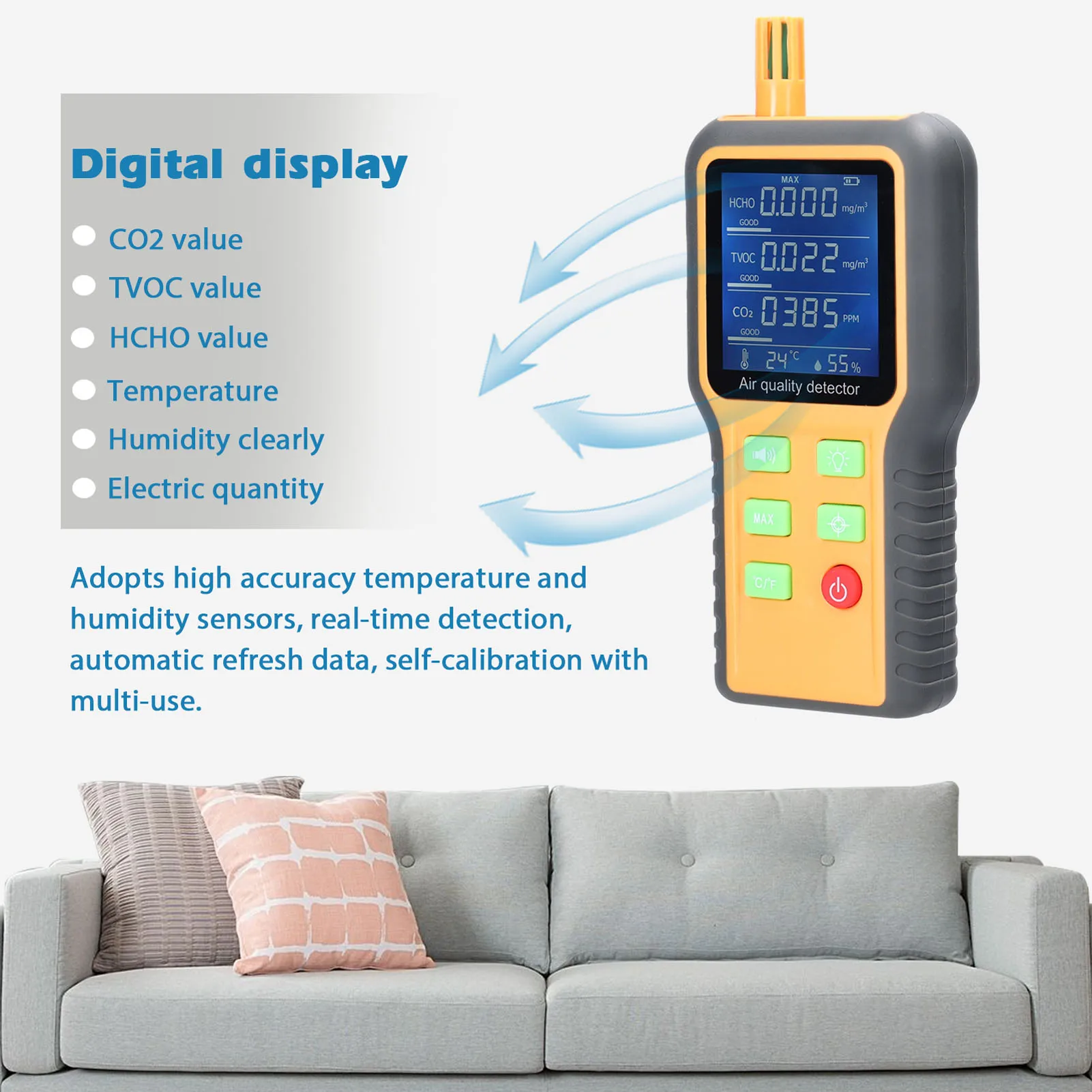 5 w 1 przenośne powietrze Monitor jakości Tester CO2 TVOC HCHO miernik temperatury i wilgotności podświetlany wyświetlacz LCD detektor dwutlenku