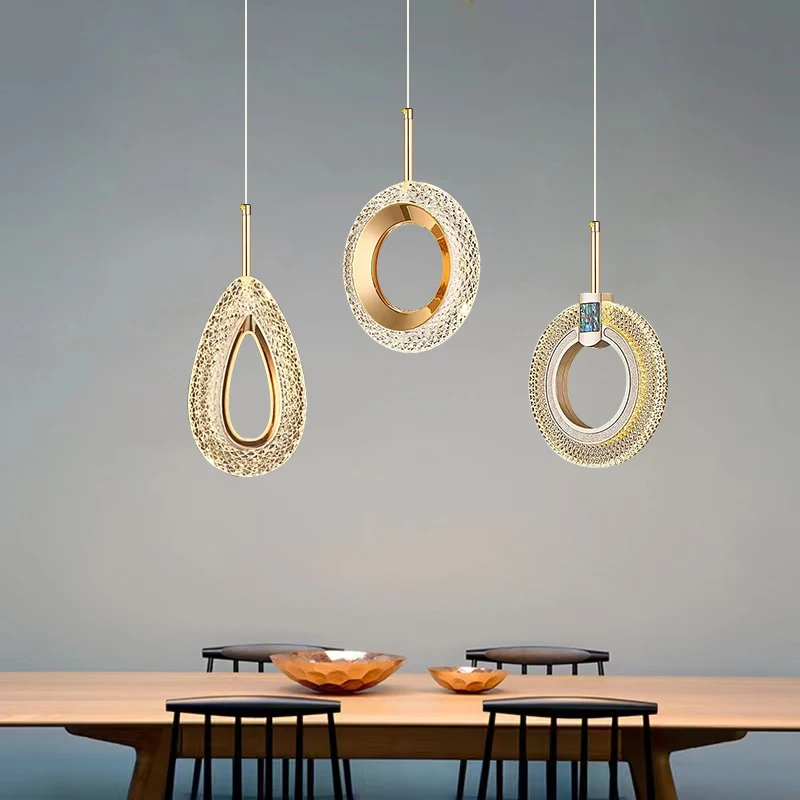 

Modern Crystal Ring LED Pendant Lights Indoor Hanging Lamp Home Decor staircase Lighting fixture Bedside Dining Room Pendant La