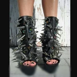 Black Rivet Studded Punk Sandals Platform Solid Open Toe Shoes for Women Stilettos High Heels Shoes 2024 Zapatos Para Mujere