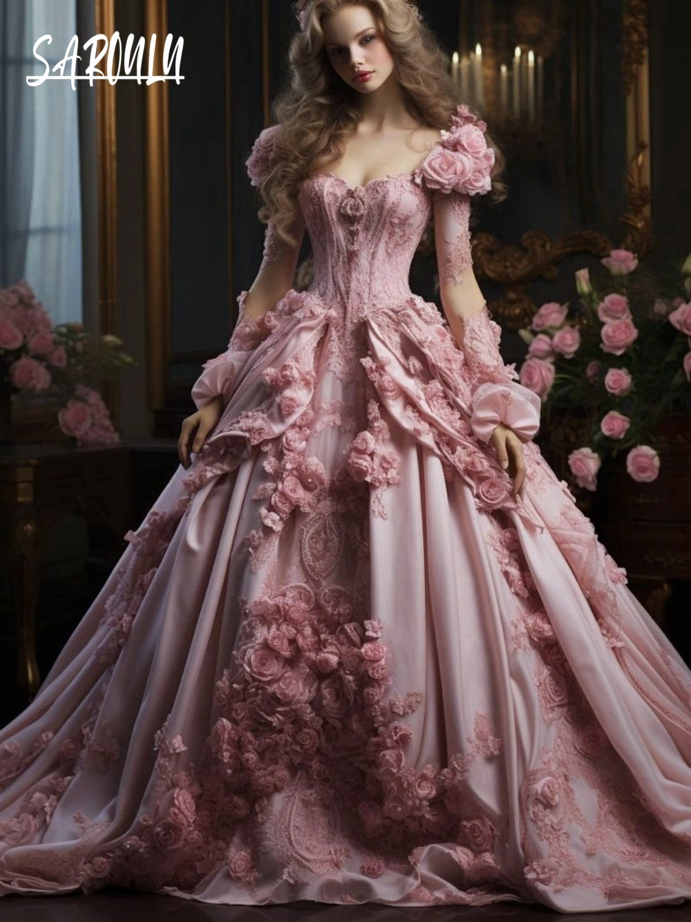 

Pink Stunning Flowers Evening Dress Customized Fairy Sweetheart Neck A Line Lace Party Women Fashion Birthday Princess Prom Gown