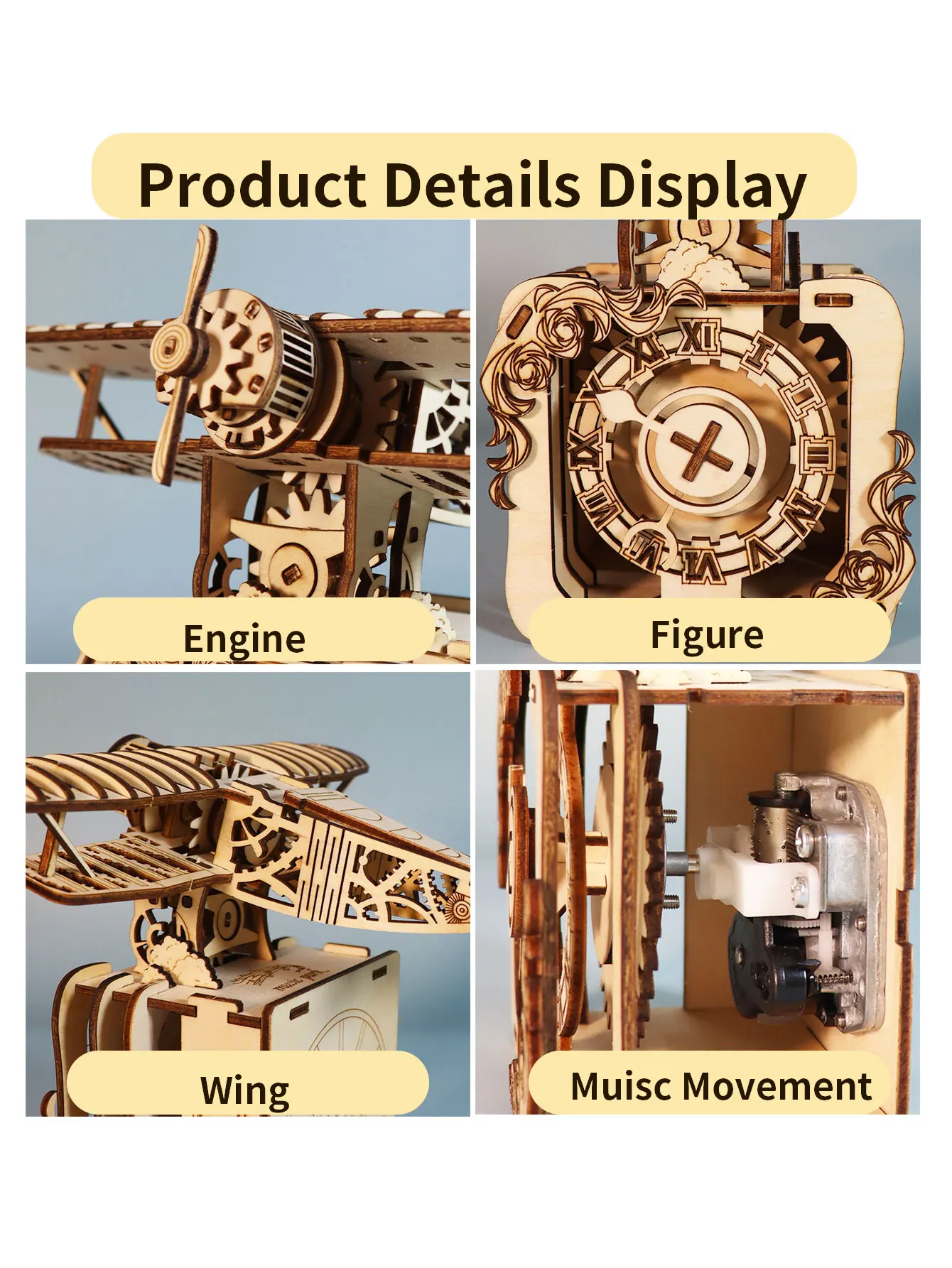 3D Houten Puzzel Vliegtuig Muziekdoos Punk Gear Industrieel Je bent mijn zonneschijn Modelkits voor volwassenen Verjaardag Kerstmis Unieke Gif