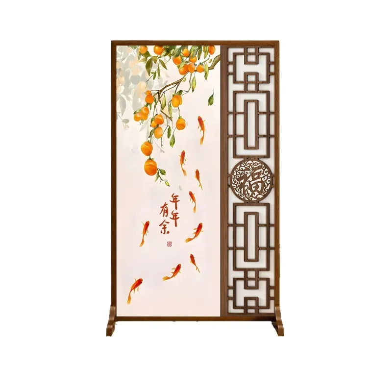 Modern Chinese Style Hollow Wood Screen Room Divider for Living Room Entrance Office Partition Decor
