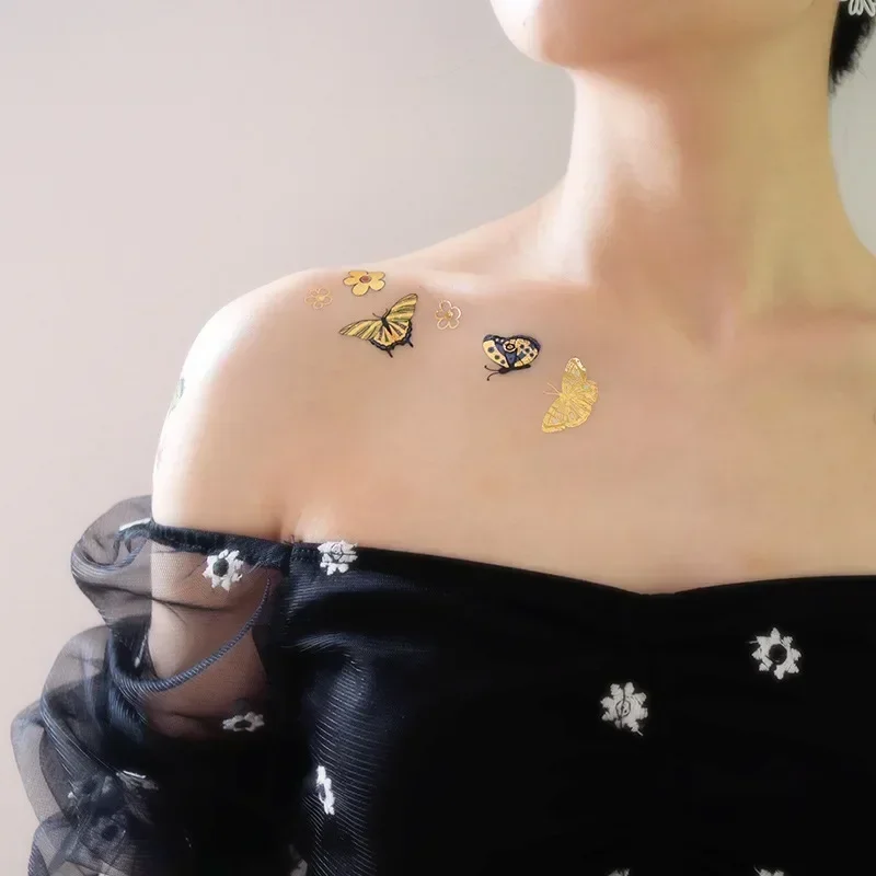 ملصق مكياج للحفلات اللامع على شكل فراشة يمكن التخلص منه للنساء، فن الجسم المؤقت للصيف مقاوم للماء