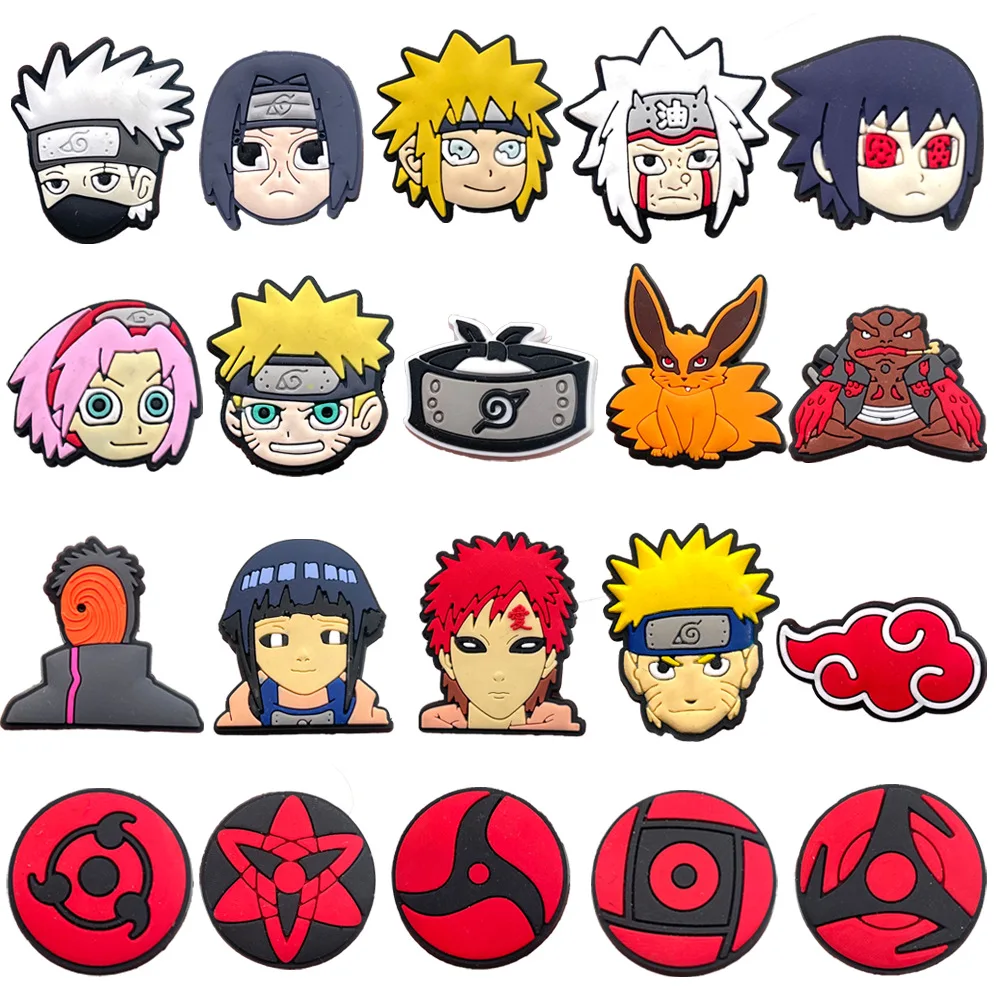 Naruto PVC Shoe Charms Japanese Anime Ninja Character Sharingan Detachable Clog Shoe DIY Decor Accessories Gift