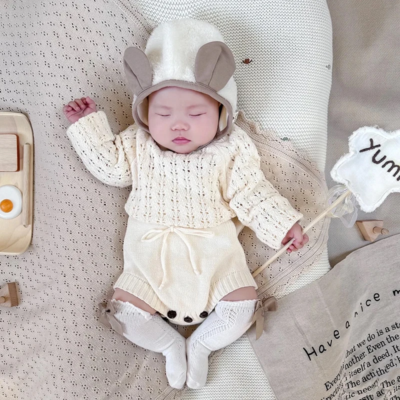 pasgeboren baby baby meisjes gebreide kleding hart lange mouw jumpsuit outfit herfst winter wol gebreide trui romper kleding