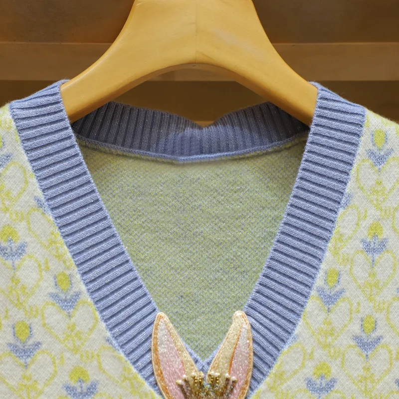 Sweet School Sle V-Ne  Knot Embroidered Svel Knitted Vest Women's Faion Handpied Store ential