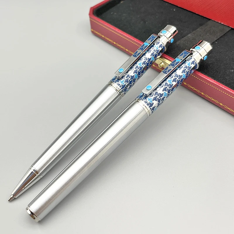 Lanlan Top Quality CT Blue and Silver Barrel Roller Ball Ballpoint Pen With Serial Number Luxury Stationer