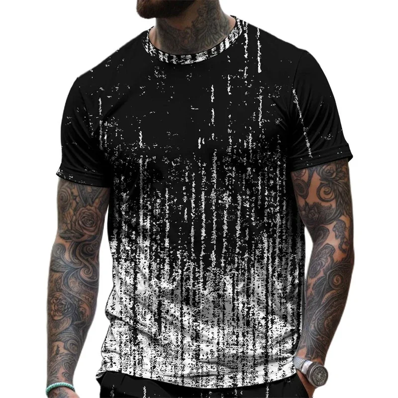 Herren Schwarz-Weiß Distressed Gradient T-Shirt Vintage Grunge Casual Tee Abstrakter Pinselstrich-Druck Streetwear Kurzarm-Oberteil
