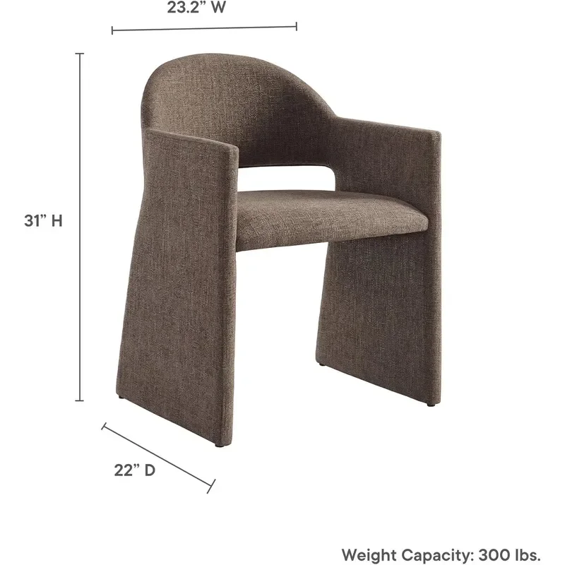 Talia Upholstered Fabric Dining Armchair in Mocha Modern Curved Dining Chair with Open Back Living Room Barrel Lounge Chair