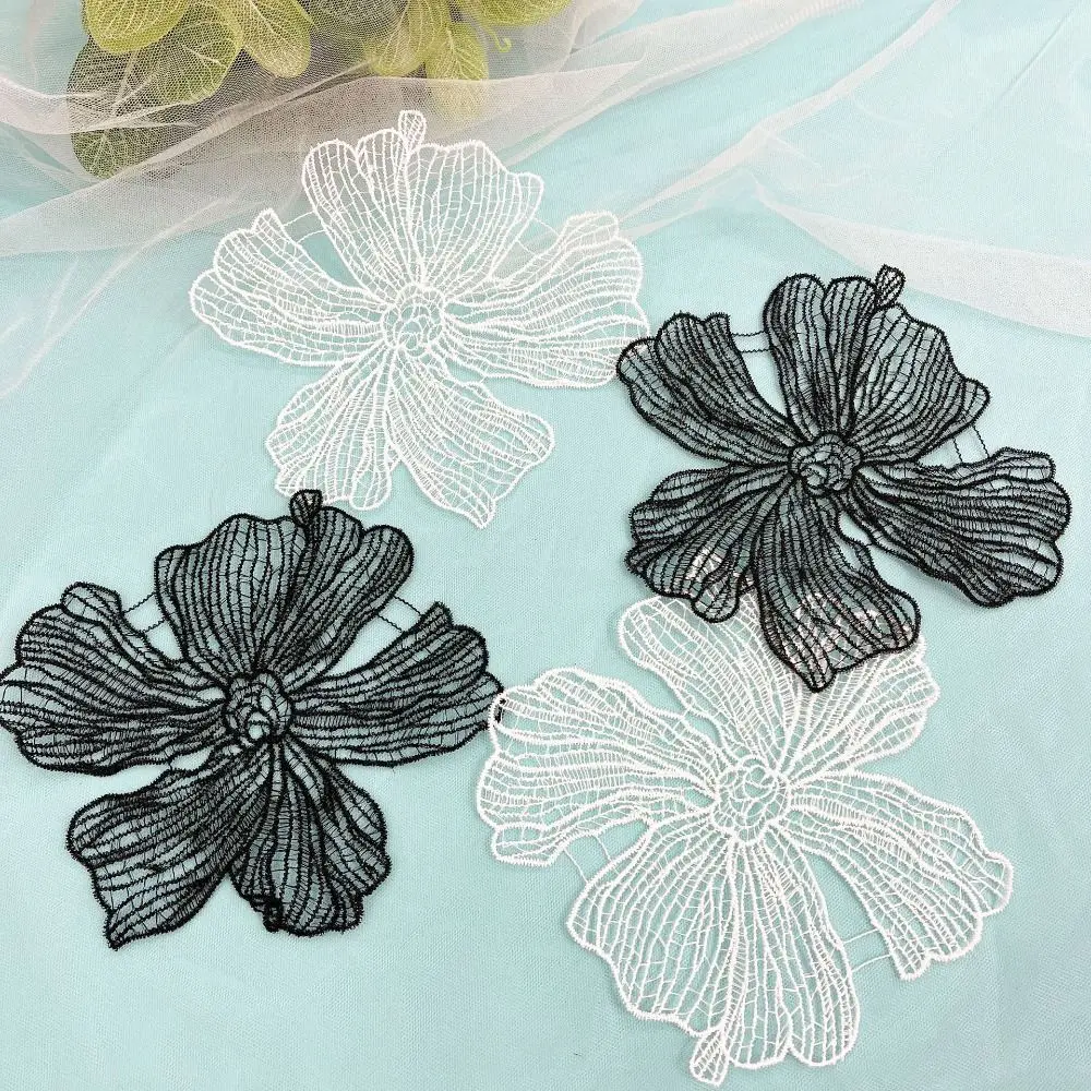 Exquisite Lace Fabric Flower Applique DIY Crafts White Cloth Patch Black Handmade Cloth Applique Sewing