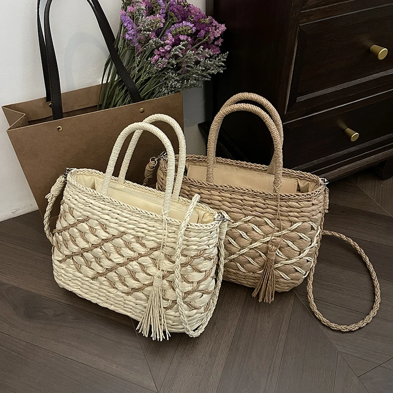 1 straw woven casual tote bag fine woven quality reliable summer Hawaiian style beach beach holiday essential women\'s bag