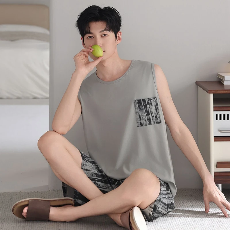 2026 Summer Plus Size Sleeveless Vest Modal Pajama Sets for Men Korean Loose Sleepwear Pyjama Homme Homewear Male Home Clothes