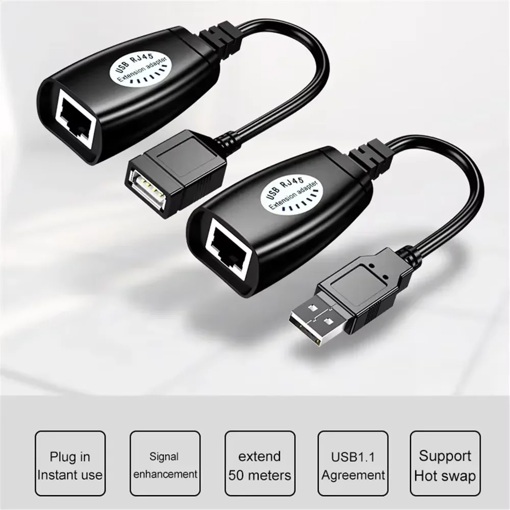 50m USB Signal Amplifier Extension Cable with RJ45 Network Adapter Long Reach Data Transmission Network Cable