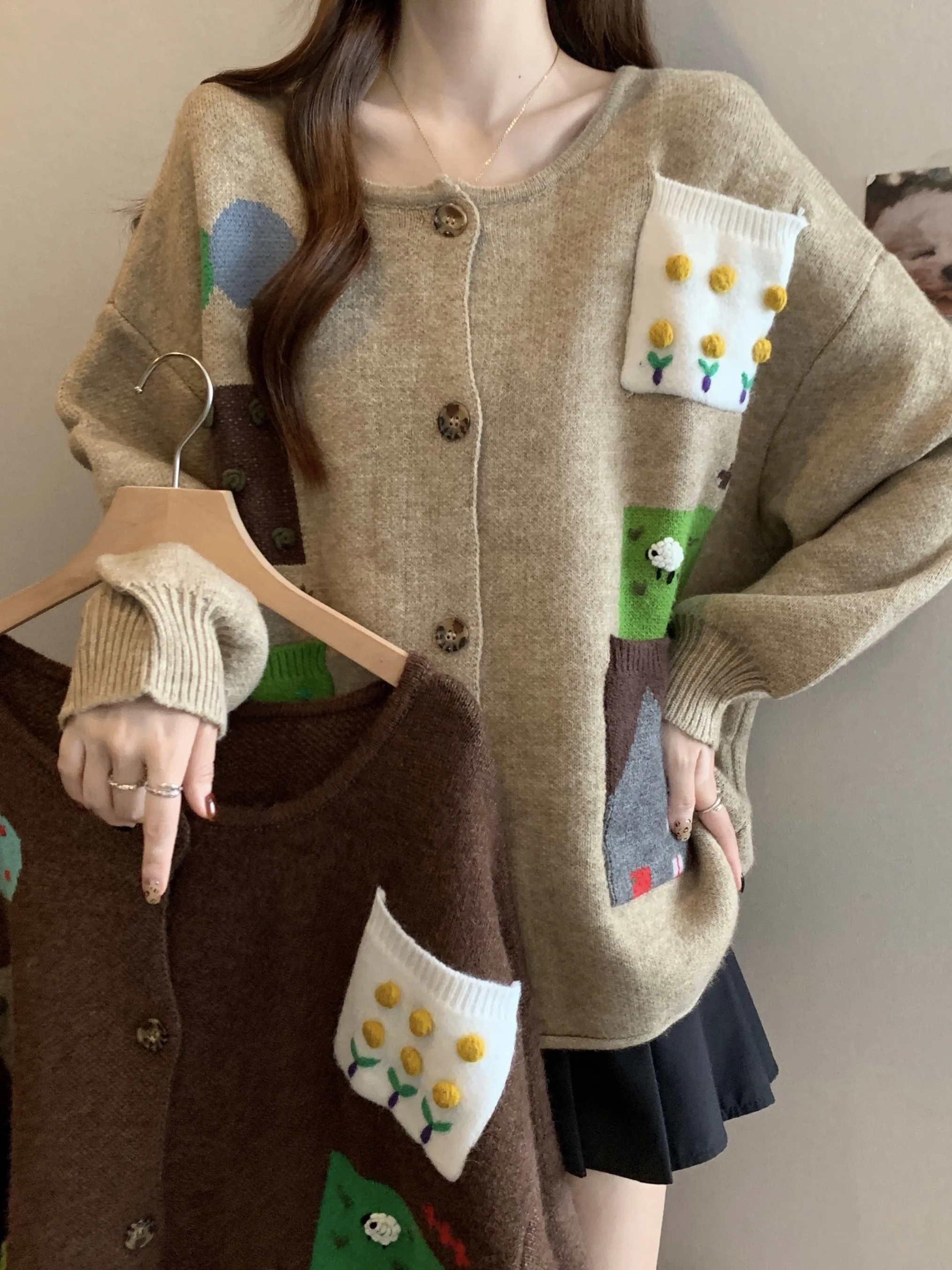 

Sweet Sle Women's Knitted irt 3D Pattern Artistic Design Autumn Winter Cardigan Sweater Brand Name Ladies Faion Clothing