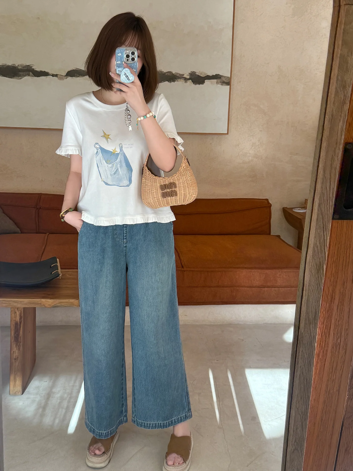 Maxisi プラスサイズの女性のルーズフィットハイウエストコットンジーンズワイドレッグナインピースカジュアルパンツ夏痩身ストレートレッグパンツ