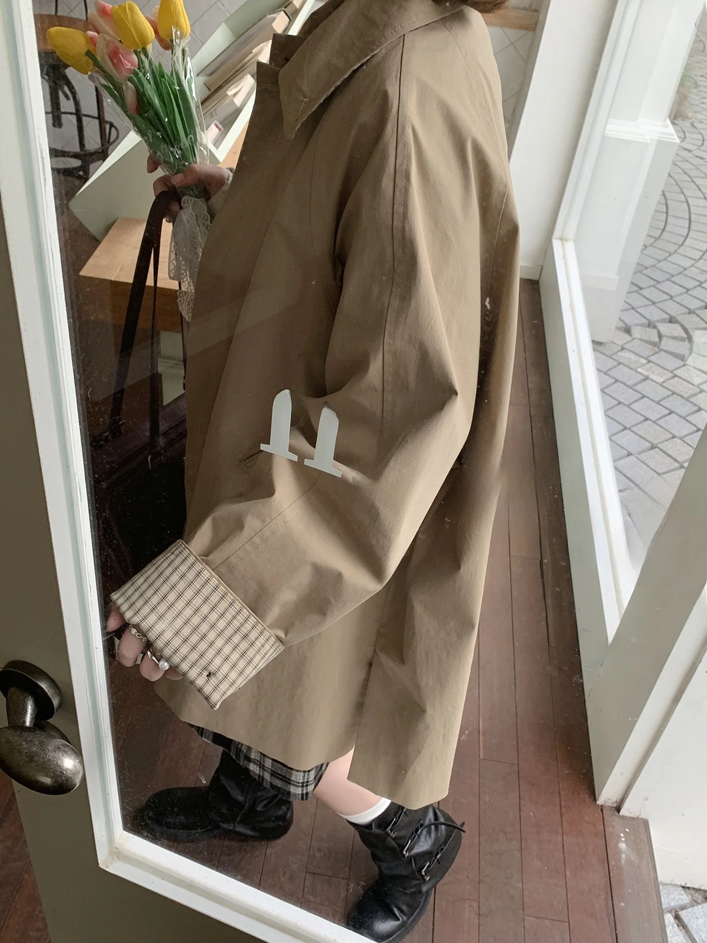 

Женское винтажное пальто Elinsu с отложным воротником, миди, А-силуэт, весна-осень, новинка, свободный крой, повседневное, из хлопка, однотонное, без капюшона